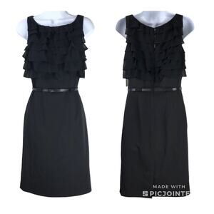 Calvin Klein Ruffle Bodice Sleeveless Sheath Dress Sz 4 Black